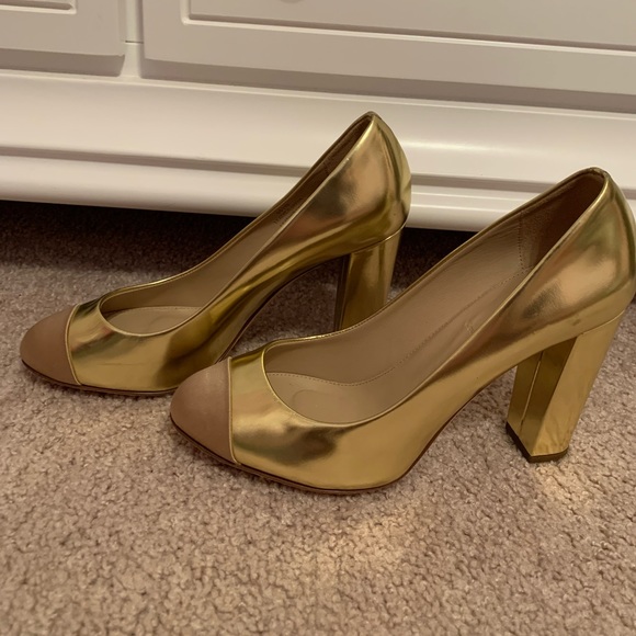 J. Crew Shoes J Crew Etta Cap Toe Gold Pump Heels Shoes 75 Poshmark